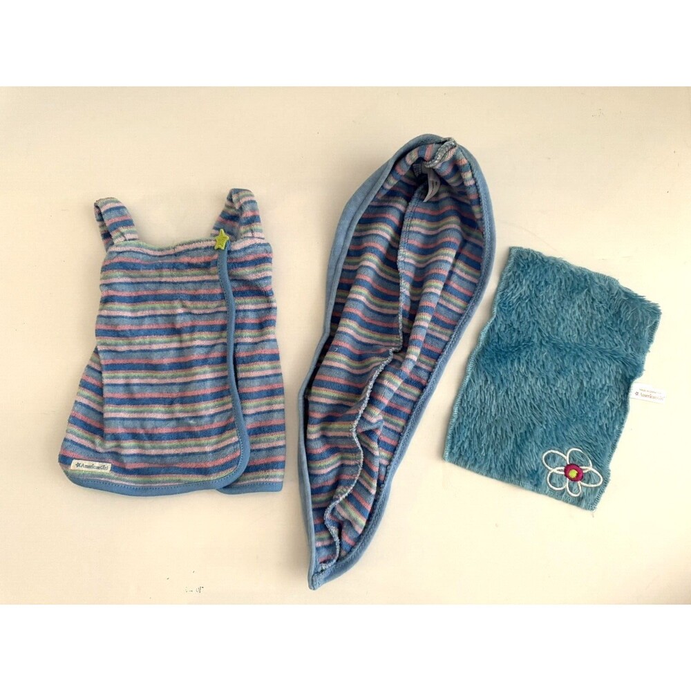 American Girl Doll Striped Cozy Spa Bath Wrap Set Towel Rug Terry Cloth
